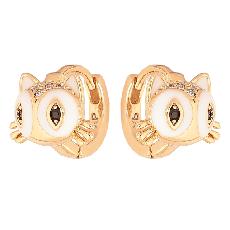 Сережки Xuping колір позолота 18К колечка котики з білою емаллю та кристалами фото №13 Сережки Xuping колір позолота 18К колечка котики з білою емаллю та кристалами фото №13