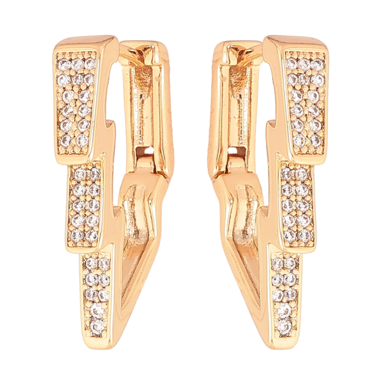 Серьги Xuping цвет позолота 18К колечки узор молния с инкрустацией кристаллами фото №1