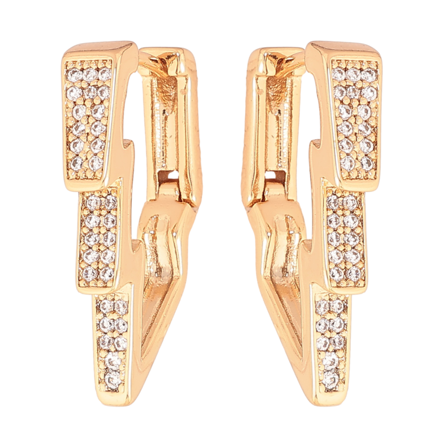 Серьги Xuping цвет позолота 18К колечки узор молния с инкрустацией кристаллами фото №1