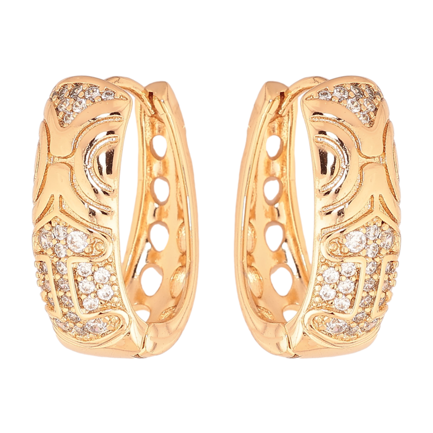 Серьги Xuping цвет позолота 18К колечки узор с кристаллами фото №1