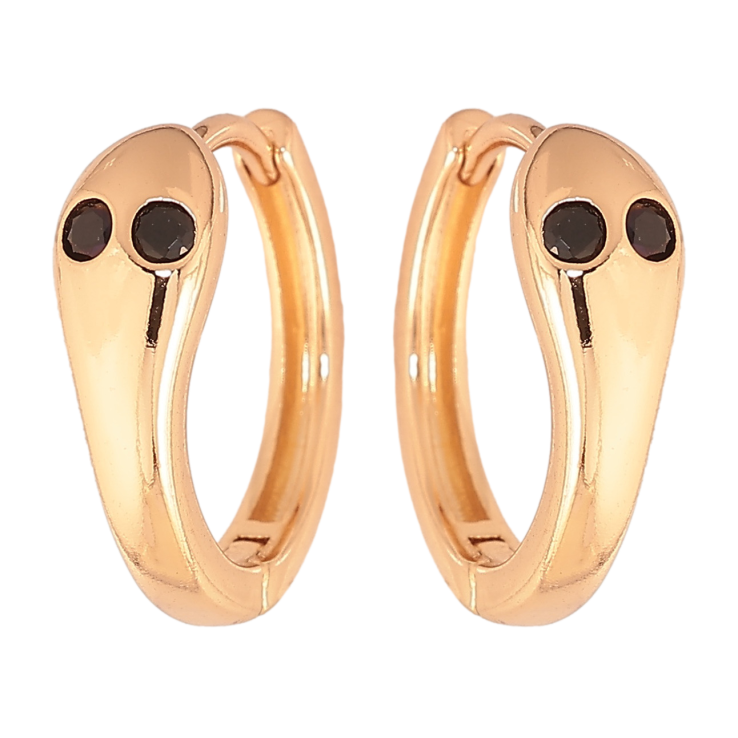 Серьги Xuping цвет позолота 18К колечки змейки с черными кристаллами фото №19