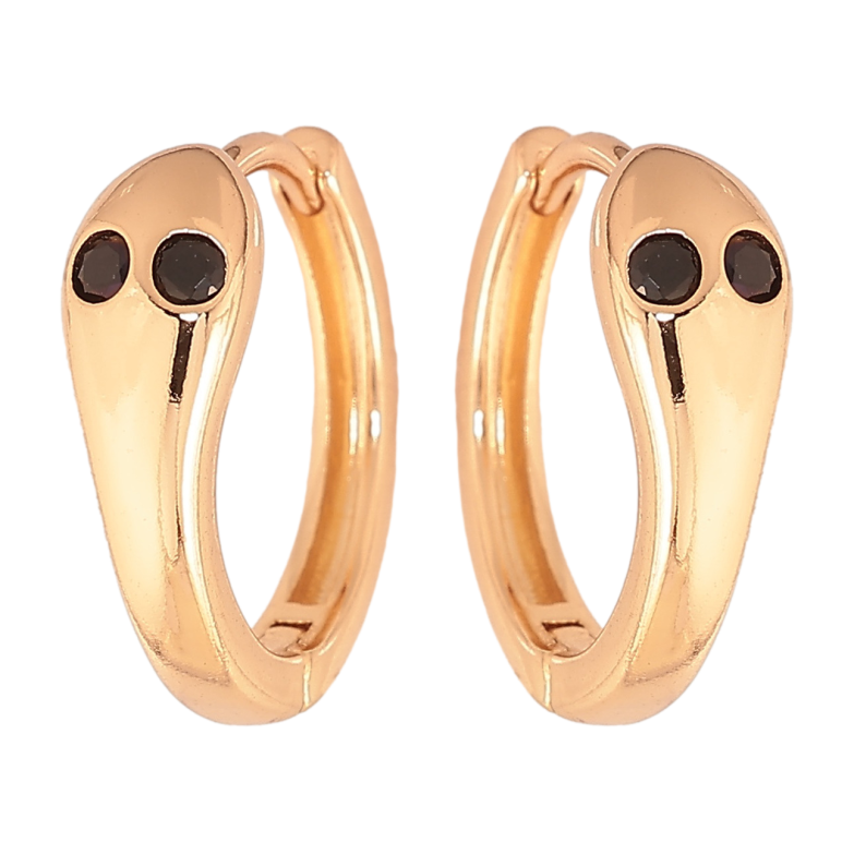 Сережки Xuping колір позолота 18К колечка змійки з чорними кристалами фото №1