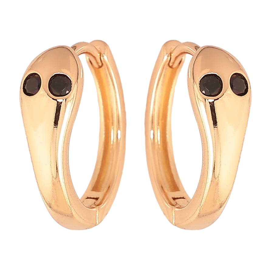 Серьги Xuping цвет позолота 18К колечки змейки с черными кристаллами фото №1