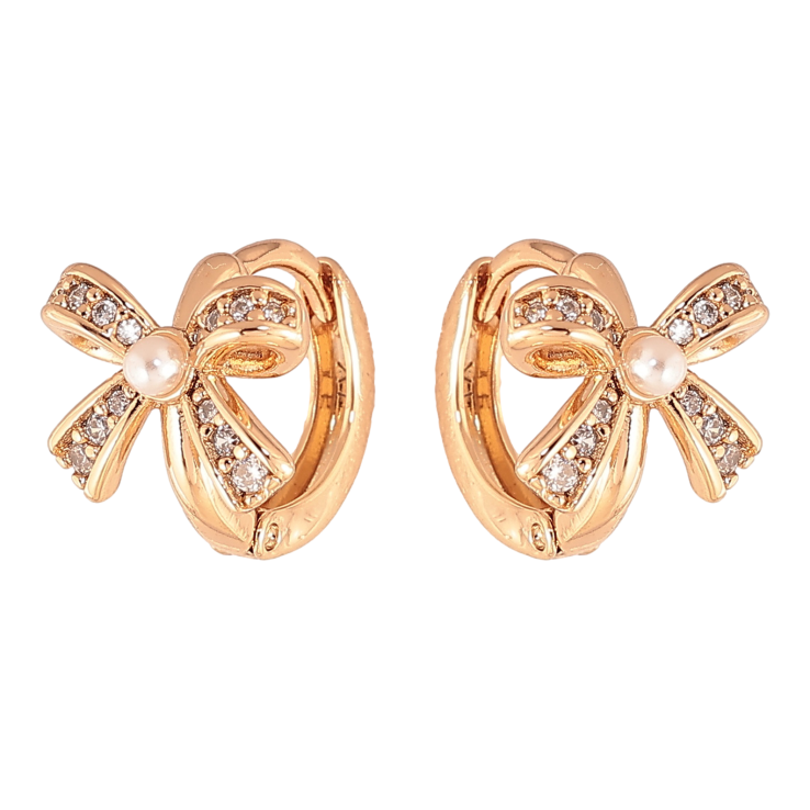 Серьги Xuping цвет позолота 18К колечки банты с кристаллами фото №12