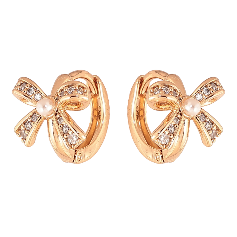 Сережки Xuping колір позолота 18К колечка банти з кристалами фото №1