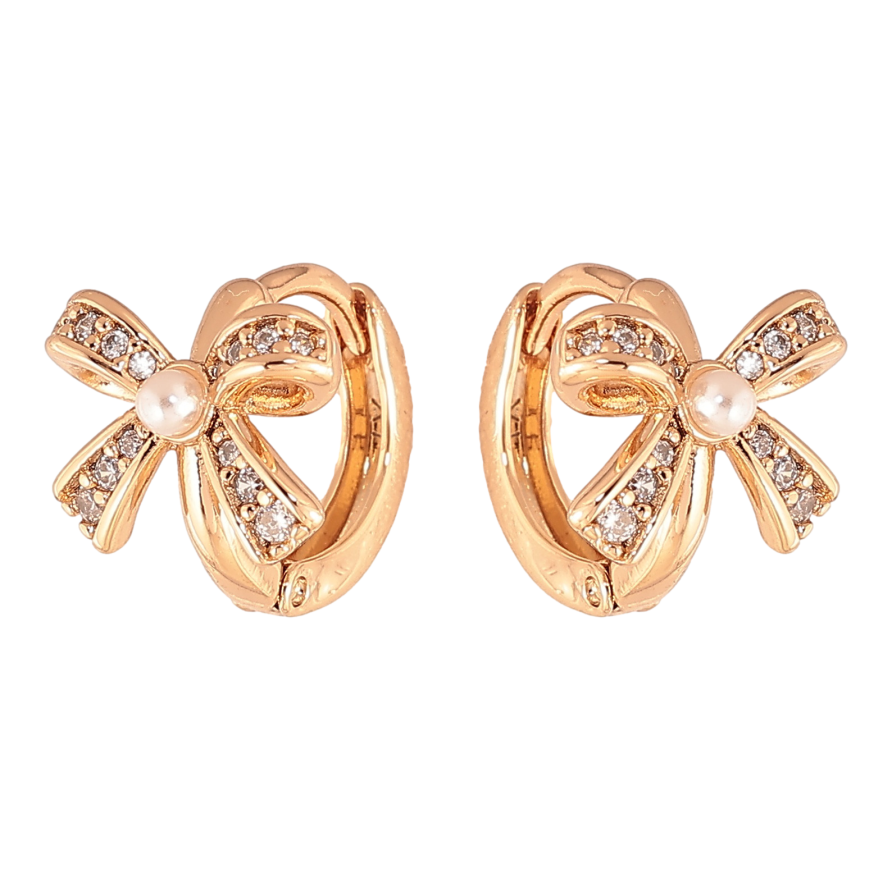 Сережки Xuping колір позолота 18К колечка банти з кристалами фото №1