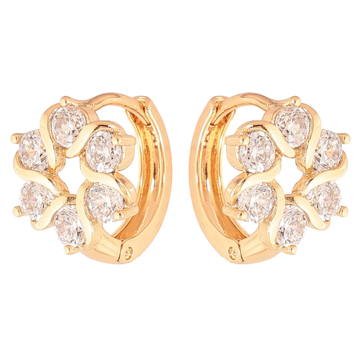 Серьги Xuping цвет позолота 18К колечки цветочки с кристаллами фото №6