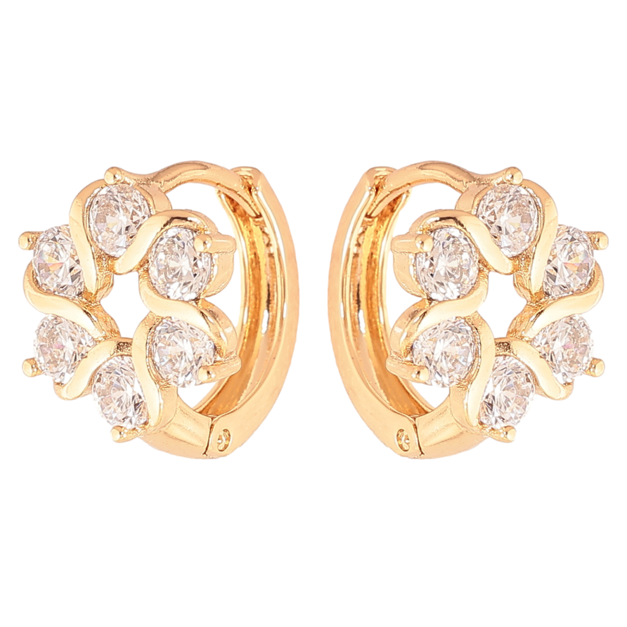 Серьги Xuping цвет позолота 18К колечки цветочки с кристаллами фото №1