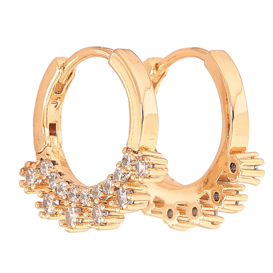 Сережки Xuping колір позолота 18К колечка боковий візерунок з кристалами фото №1