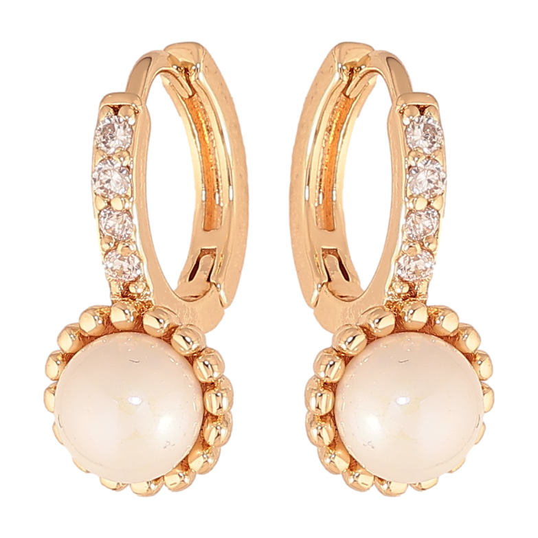 Сережки Xuping колір позолота 18К колечка візерунок з кристалами та перлинами фото №3