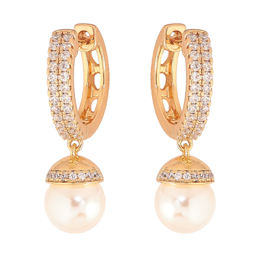 Серьги Xuping цвет позолота 18K подвески на колечках с жемчужинами и кристаллами фото №1