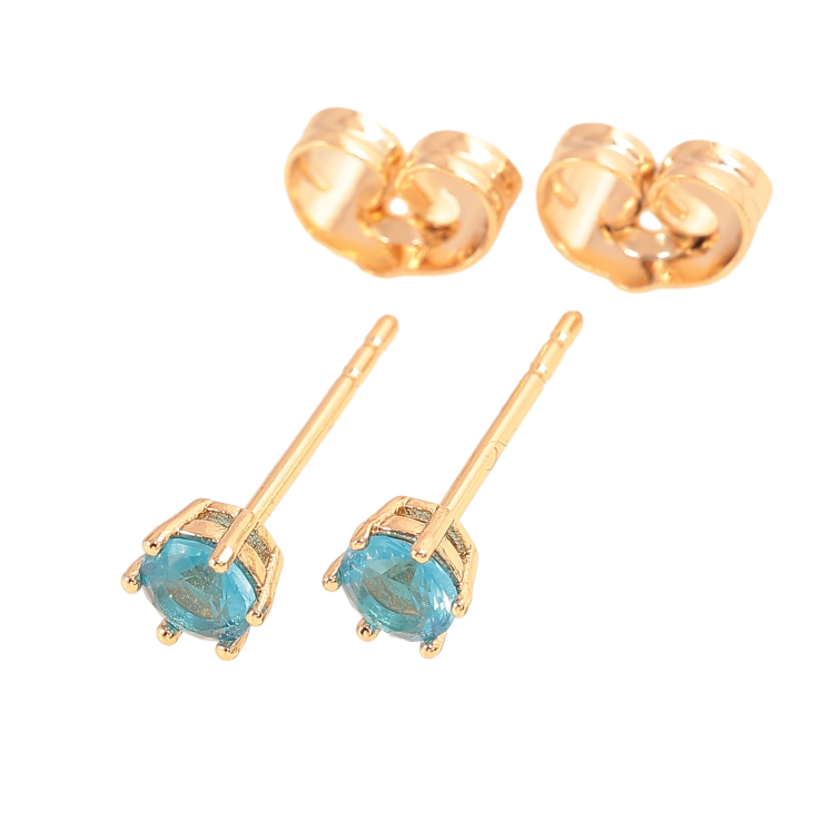 Серьги Xuping цвет позолота 18К пусеты  голубые кристаллы в 6-ти крапановой оправе ø 4мм фото №10