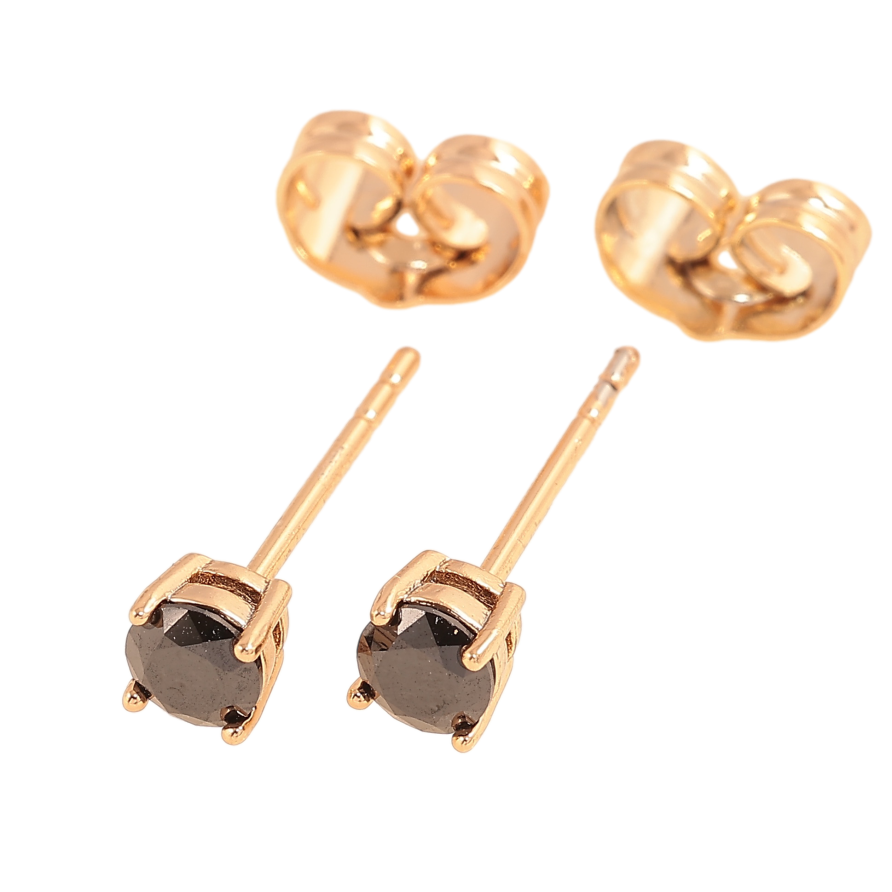 Сережки Xuping колір позолота 18К пусети чорні кристали в 4-х крапановій оправі ø 4мм фото №1