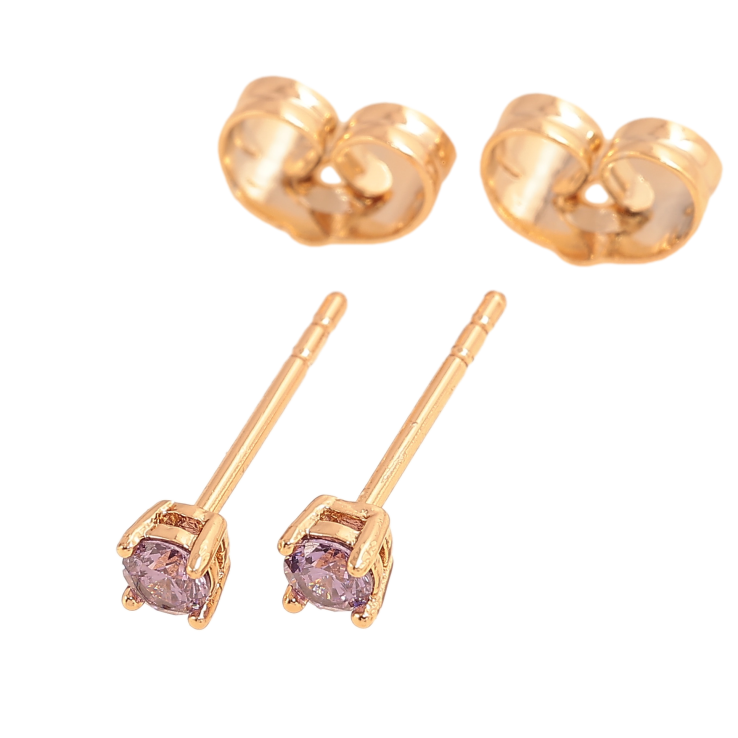 Серьги Xuping цвет позолота 18К пусеты сиреневые кристаллы в 4-х крапановой оправе ø 3мм фото №10
