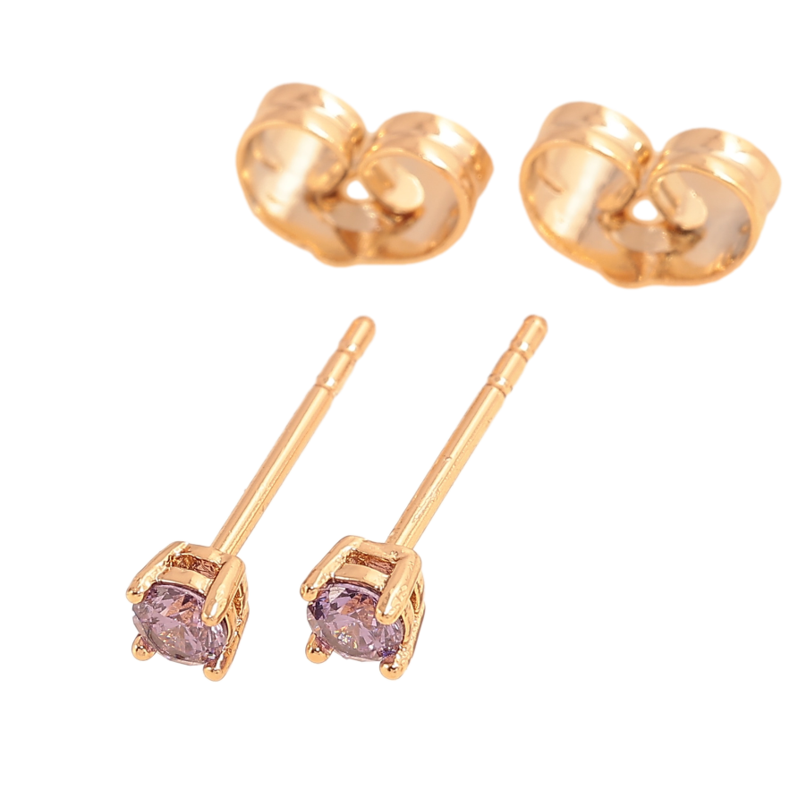 Серьги Xuping цвет позолота 18К пусеты сиреневые кристаллы в 4-х крапановой оправе ø 3мм фото №1