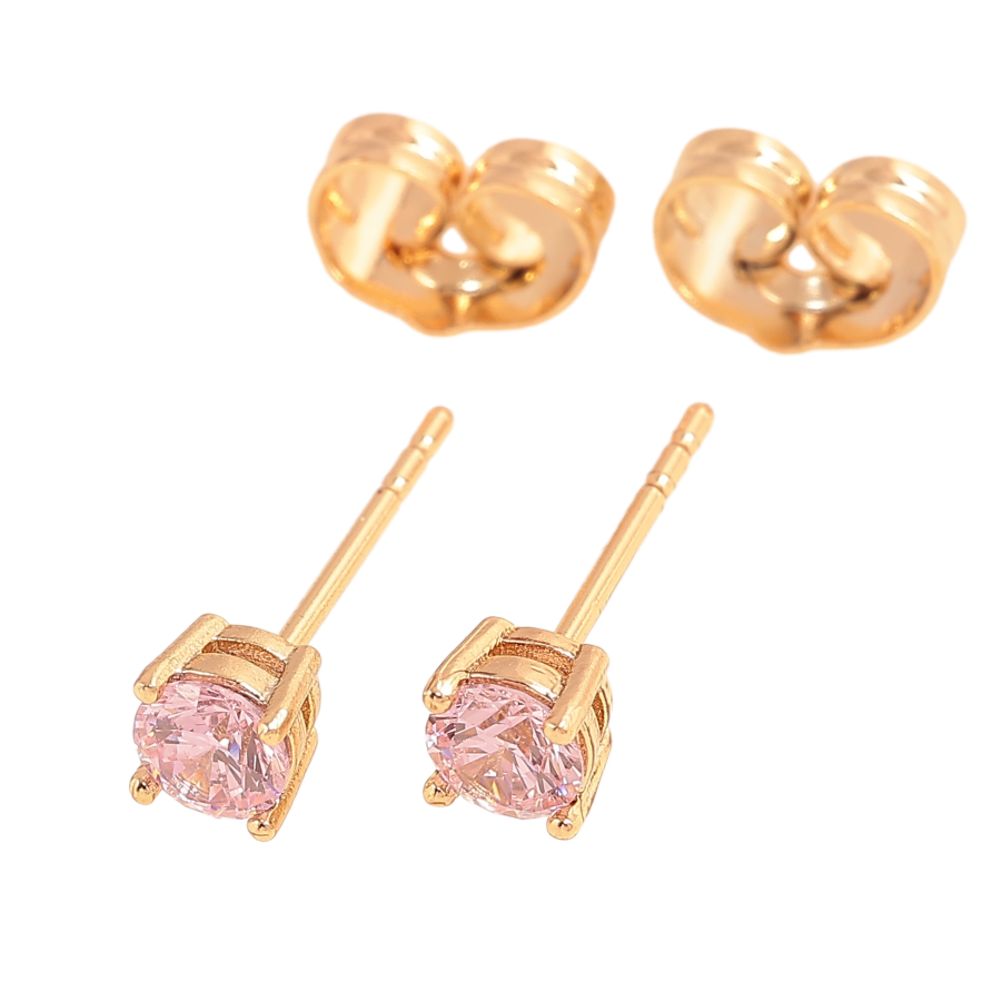 Серьги Xuping цвет позолота 18К пусеты розовые кристаллы в 4-х крапановой оправе ø 4мм фото №1
