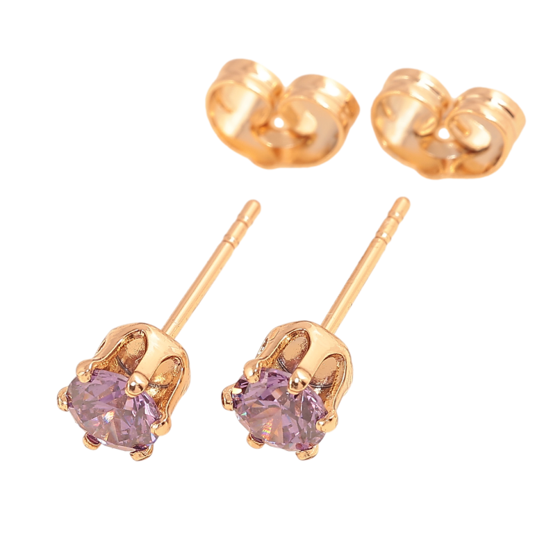 Серьги Xuping цвет позолота 18К пусеты сиреневые кристаллы в 6-ти крапановой оправе ø 5мм фото №1 Серьги Xuping цвет позолота 18К пусеты сиреневые кристаллы в 6-ти крапановой оправе ø 5мм фото №1