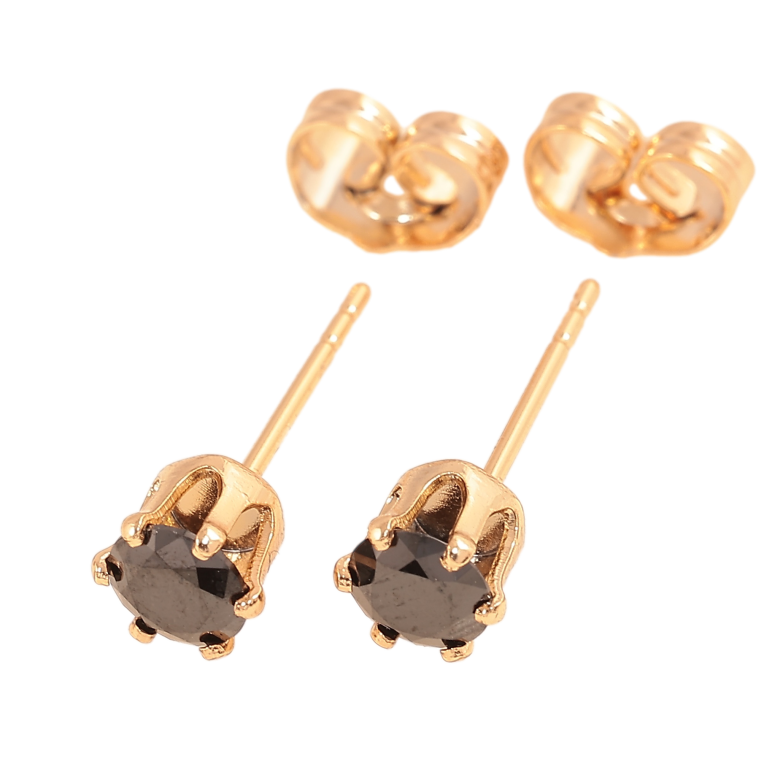 Серьги Xuping цвет позолота 18К пусеты черные кристаллы в 6-ти крапановой оправе ø 5мм фото №1