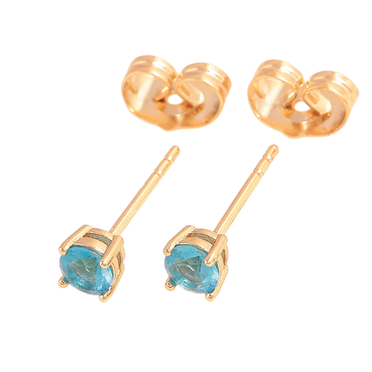 Серьги Xuping цвет позолота 18К пусеты голубые кристаллы в 4-х крапановой оправе ø 4мм фото №8