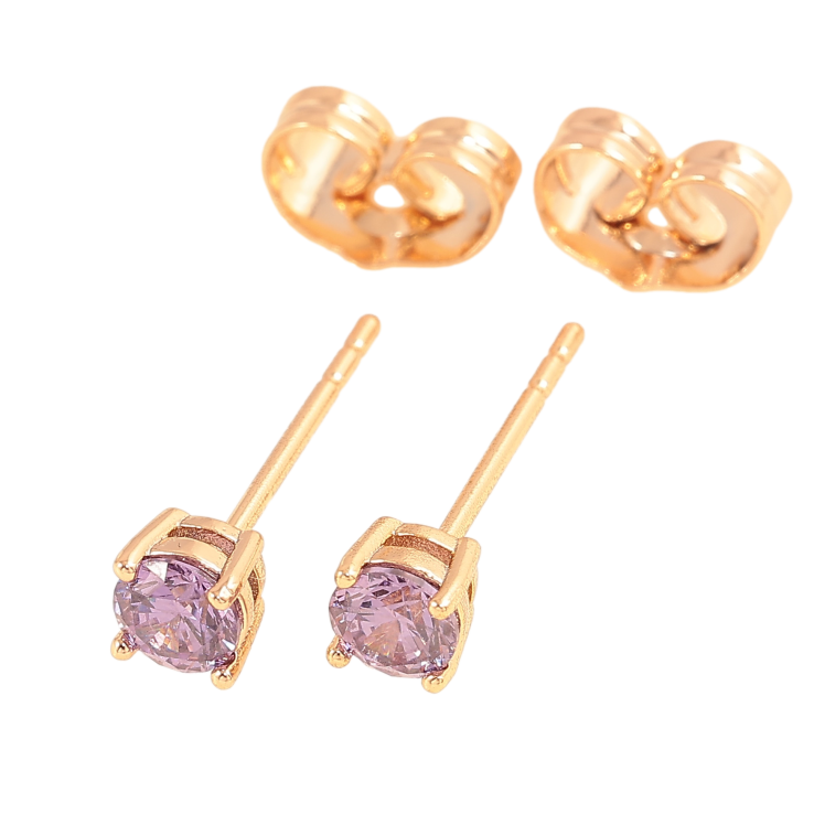 Серьги Xuping цвет позолота 18К пусеты сиреневые кристаллы в 4-х крапановой оправе ø 4мм фото №19