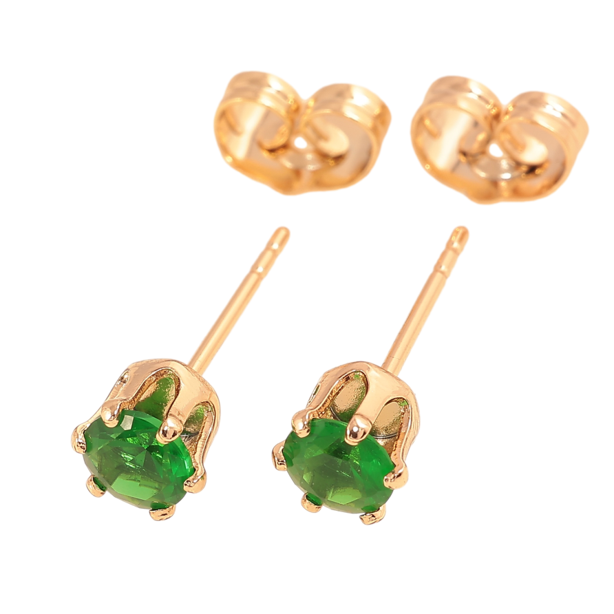 Серьги Xuping цвет позолота 18К пусеты зеленые кристаллы в 6-ти крапановой оправе ø 5мм фото №1