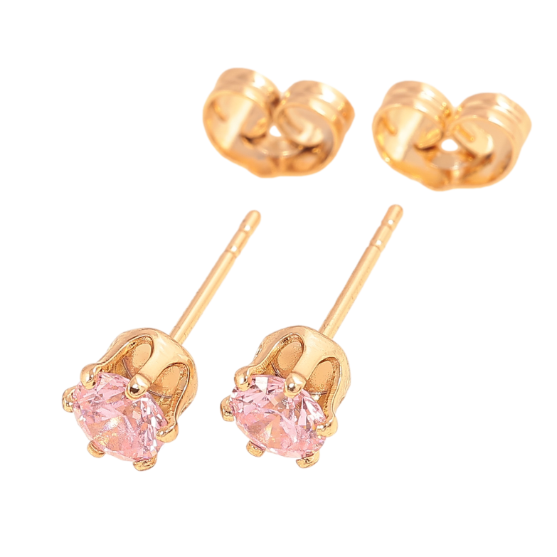 Серьги Xuping цвет позолота 18К пусеты розовые кристаллы в 6-ти крапановой оправе ø 5мм фото №3