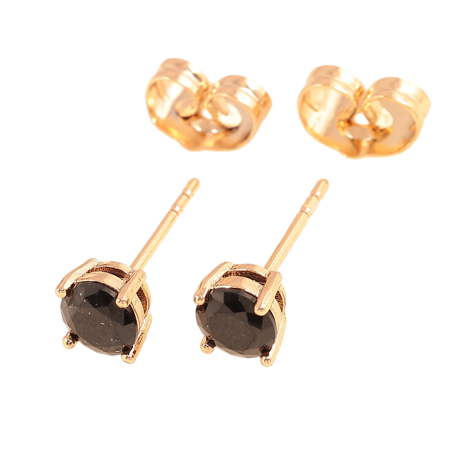 Сережки Xuping колір позолота 18K пусети чорні кристали в 4-х крапановій оправі ø 5мм фото №1
