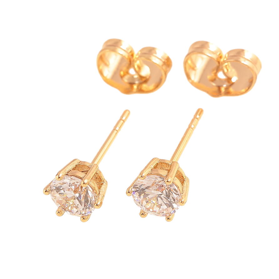 Серьги Xuping цвет позолота 18К пусеты кристаллы в 6-ти крапановой оправе ø 5мм фото №1