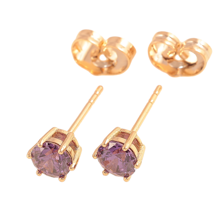 Серьги Xuping цвет позолота 18К пусеты сиреневые кристаллы в 6-ти крапановой оправе ø 5мм фото №2