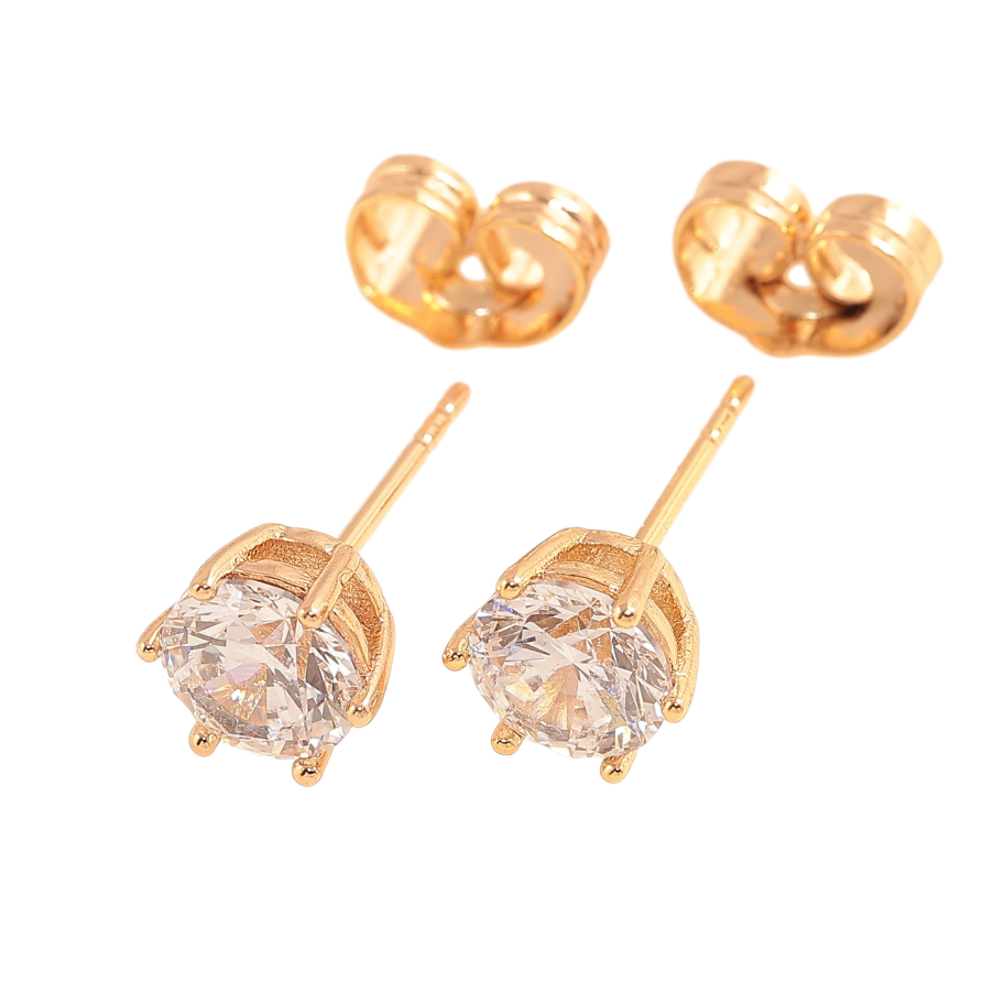 Серьги Xuping цвет позолота 18К пусеты кристаллы в 6-ти крапановой оправе ø 6мм фото №1