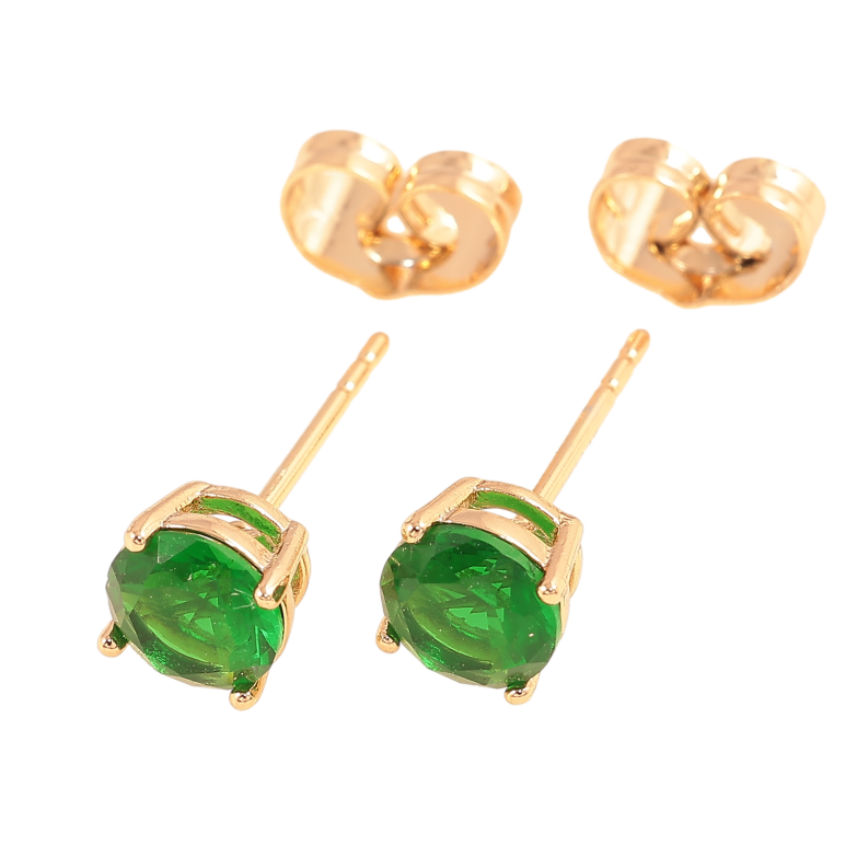 Серьги Xuping цвет позолота 18К пусеты зеленые кристаллы в 4-х крапановой оправе ø 6мм фото №1
