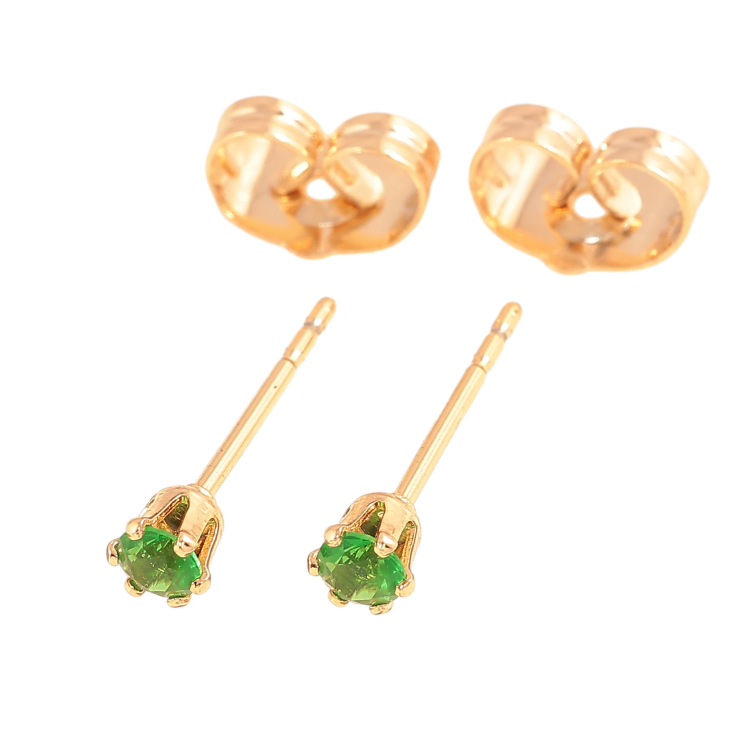 Серьги Xuping цвет позолота 18К пусеты зеленые кристаллы в 6-ти крапановой оправе ø 3мм фото №5