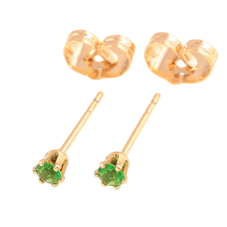 Сережки Xuping колір позолота 18К пусети зелені кристали в 6-ти крапановій оправі ø 3мм фото №1
