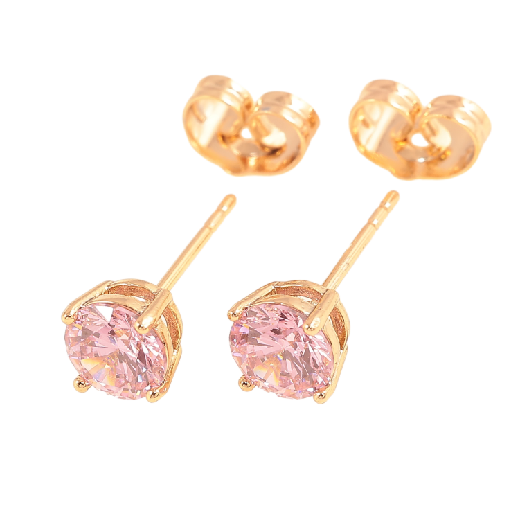Серьги Xuping цвет позолота 18К пусеты розовые кристаллы в 4-х крапановой оправе ø 6мм фото №4