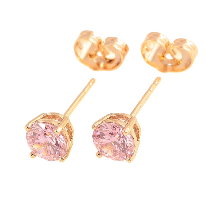 Серьги Xuping цвет позолота 18К пусеты розовые кристаллы в 4-х крапановой оправе ø 6мм фото №1