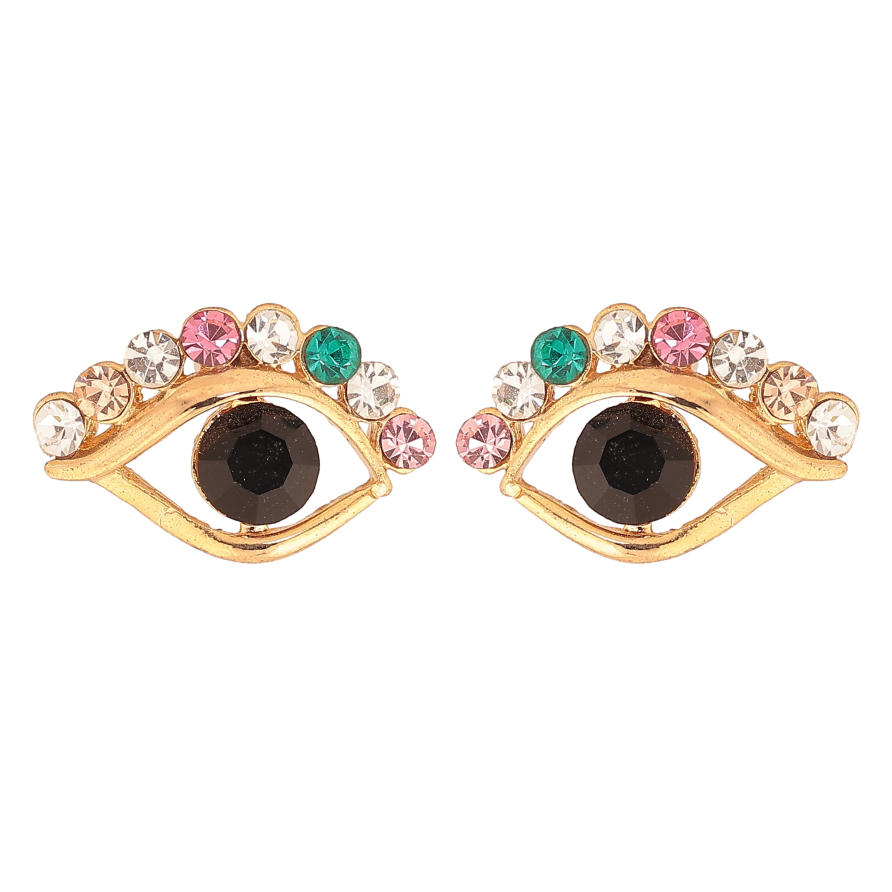 Сережки пусети "Очі з різнокольоровими кристалами" фото №1 Сережки пусети "Очі з різнокольоровими кристалами" фото №1