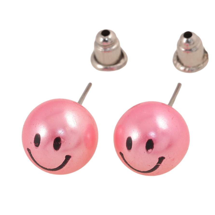 Сережки пусети "Рожеві смайли" ø 10мм фото №1