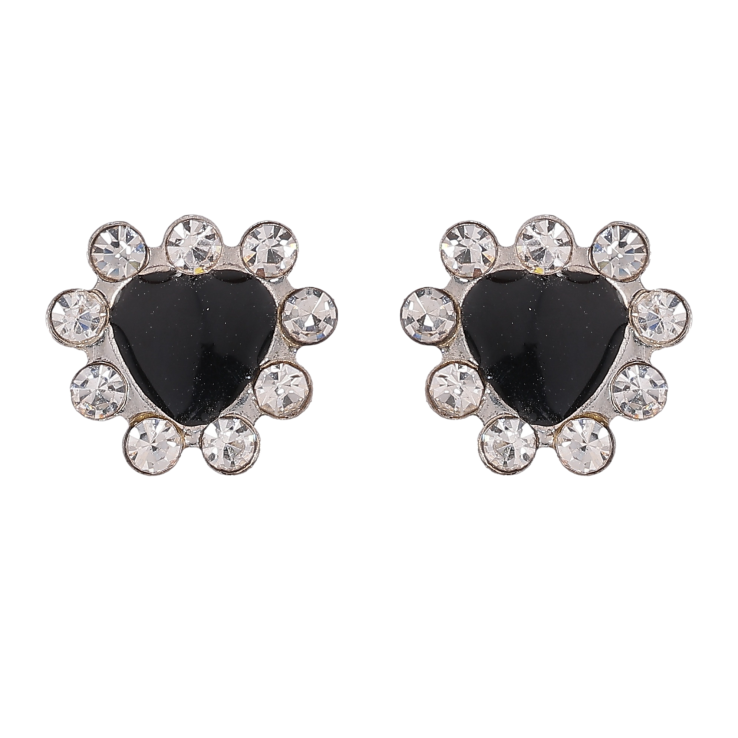 Серьги пусеты "Черные сердечки со стразами" фото №20