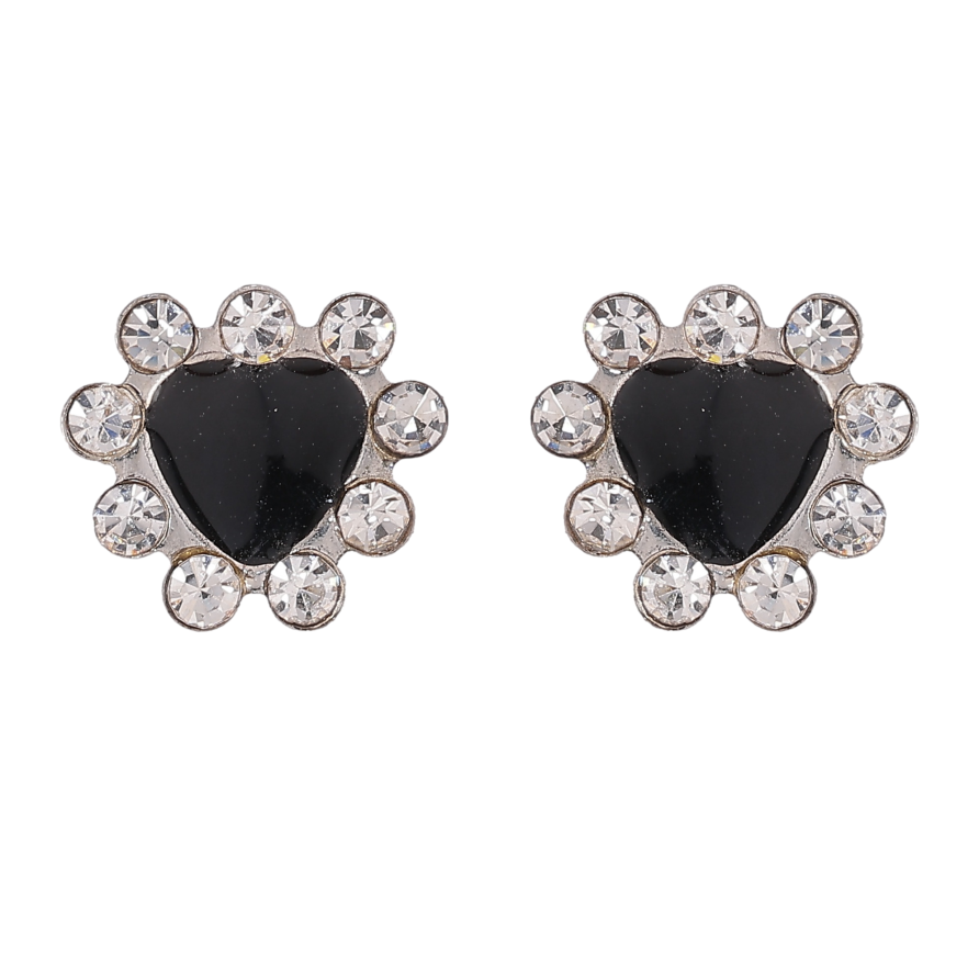 Серьги пусеты "Черные сердечки со стразами" фото №1
