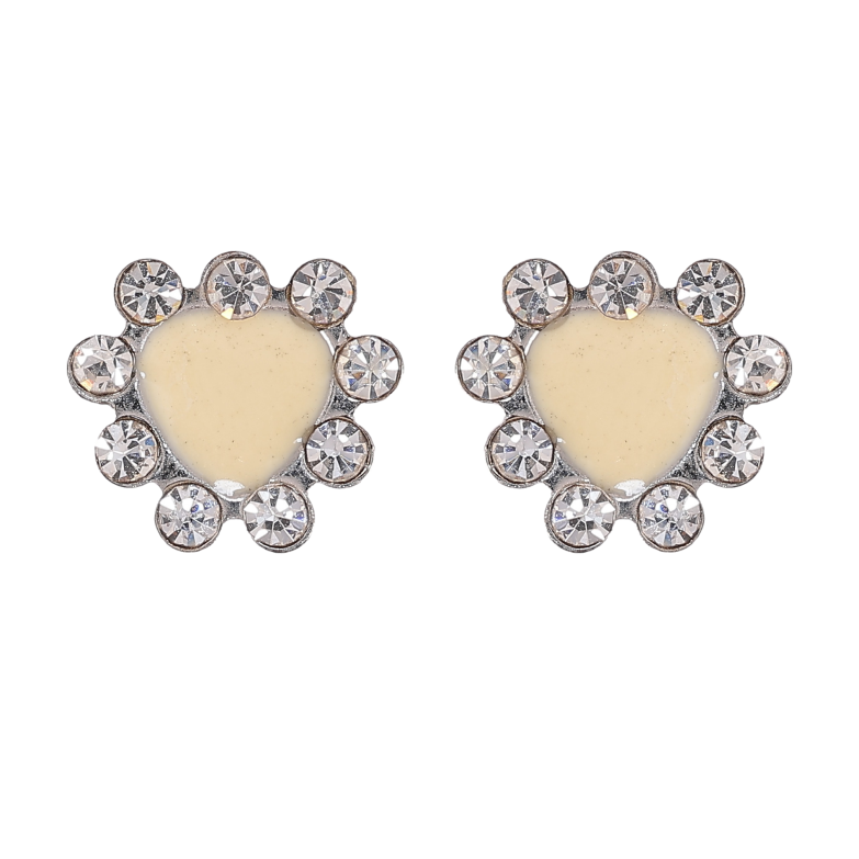 Сережки пусети "Молочні серця зі стразами" фото №2