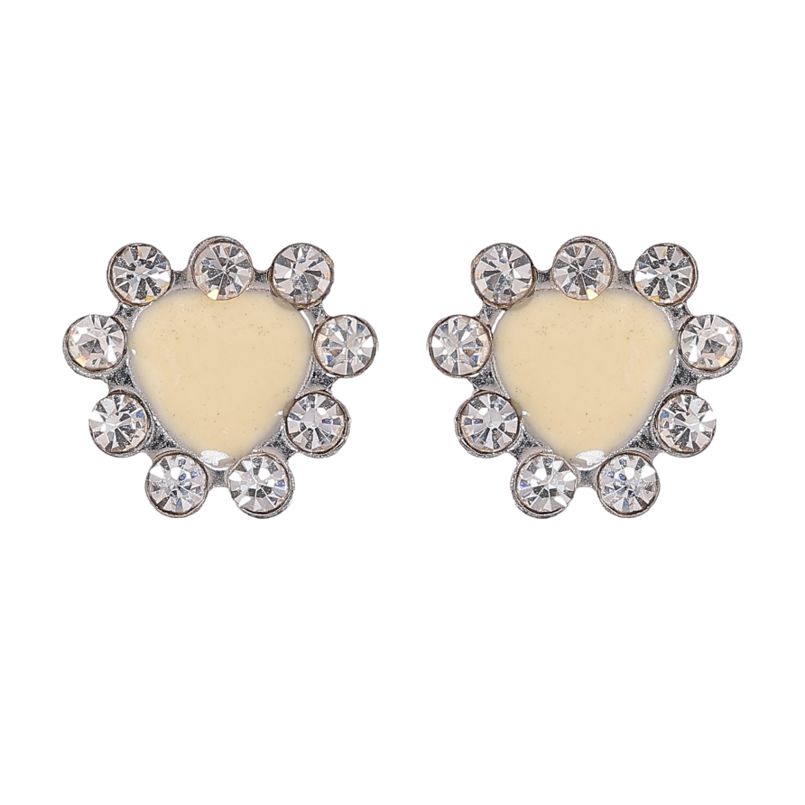 Сережки пусети "Молочні серця зі стразами" фото №1