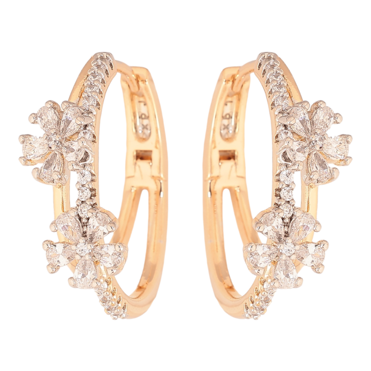 Сережки Xuping колір Позолота 18К+Родій колечка "Кристальні квіточки" фото №4 Сережки Xuping колір Позолота 18К+Родій колечка "Кристальні квіточки" фото №4