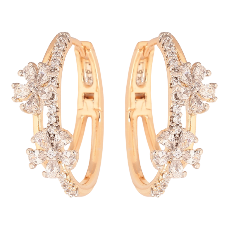 Серьги Xuping цвет Позолота 18К+Родий колечки "Кристальные цветочки" фото №15