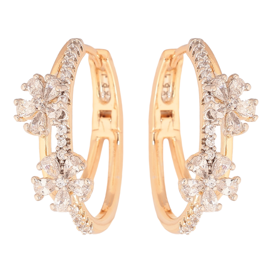 Серьги Xuping цвет Позолота 18К+Родий колечки "Кристальные цветочки" фото №1