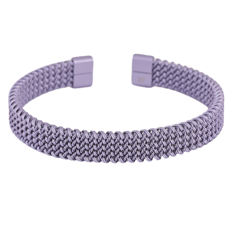 Браслет Xuping ТТМ Stainless Steel колір Родій "Декоративний візерунок пружинка, фарбування бузковою емаллю, шир. 10мм" ø 6см фото №6