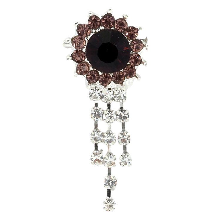 Брошка Квітка з бордовими стразами фото №10