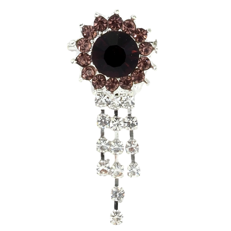 Брошь Цветок с бордовыми стразами фото №1