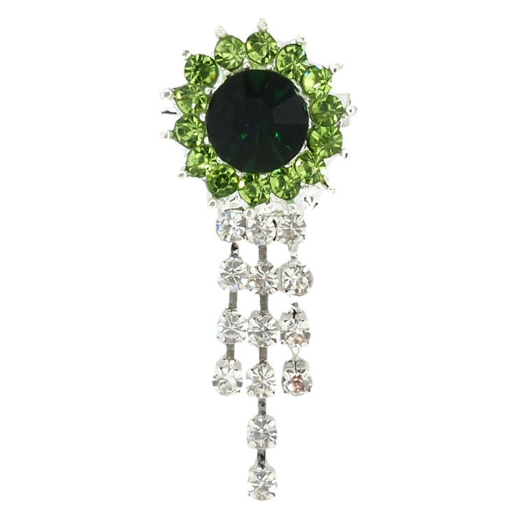 Брошка Квітка з зеленими стразами фото №6