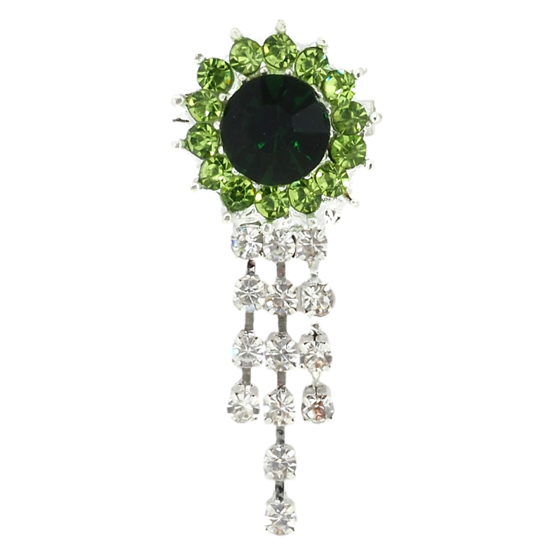 Брошка Квітка з зеленими стразами фото №3