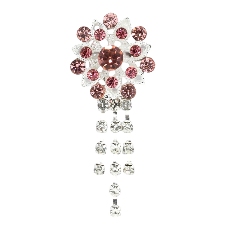 Брошь Цветок с розовыми стразами фото №3